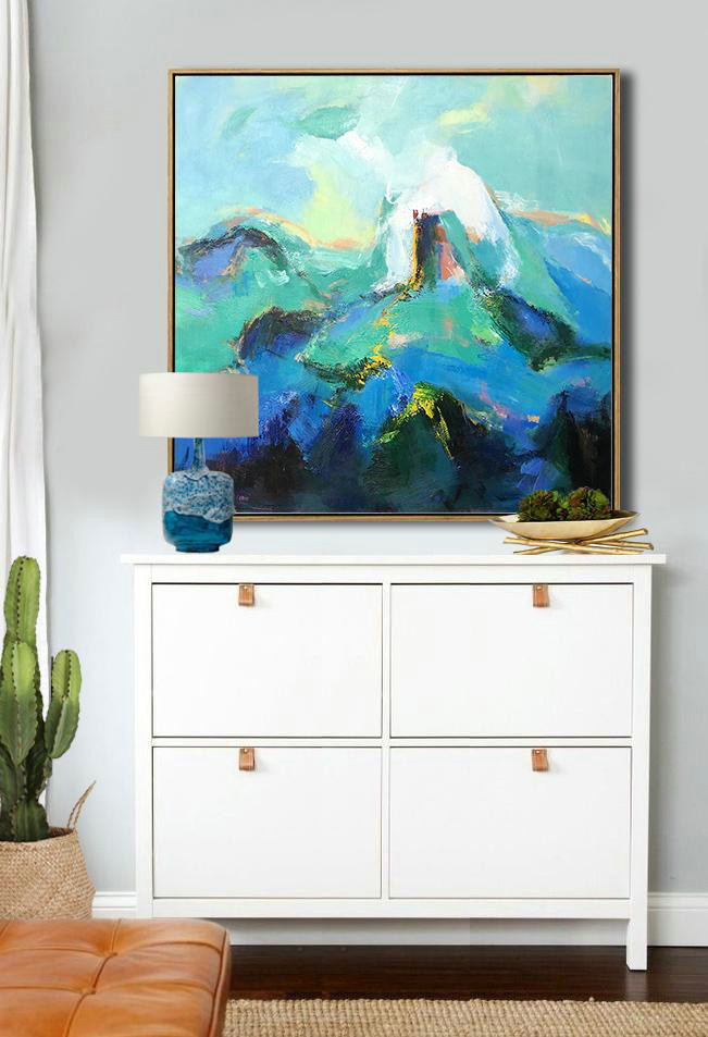 Large Abstract Art Handmade Oil Painting,Oversized Palette Knife Painting Contemporary Art On Canvas,Canvas Wall Paintings,Blue.Green,White.etc